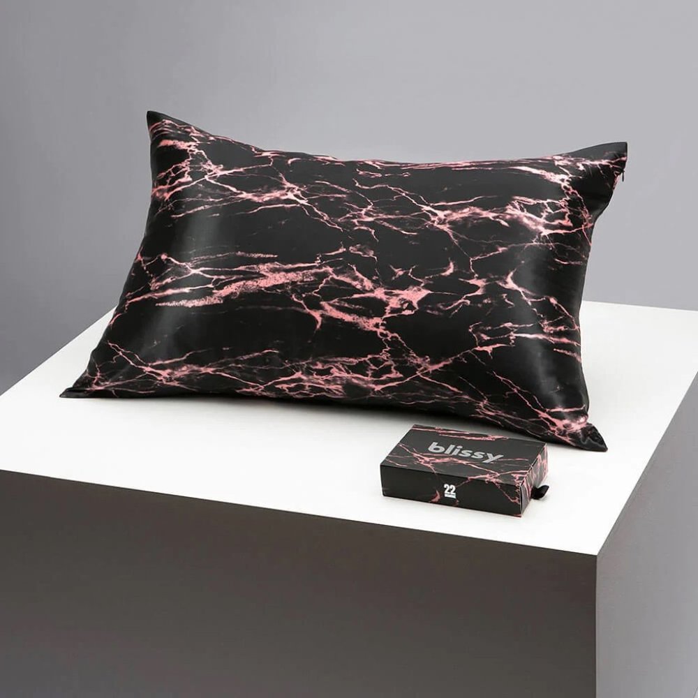 Blissy Rose Black Marble Standard Silk Pillowcase